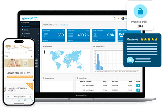 Administração da loja e visualização mobile